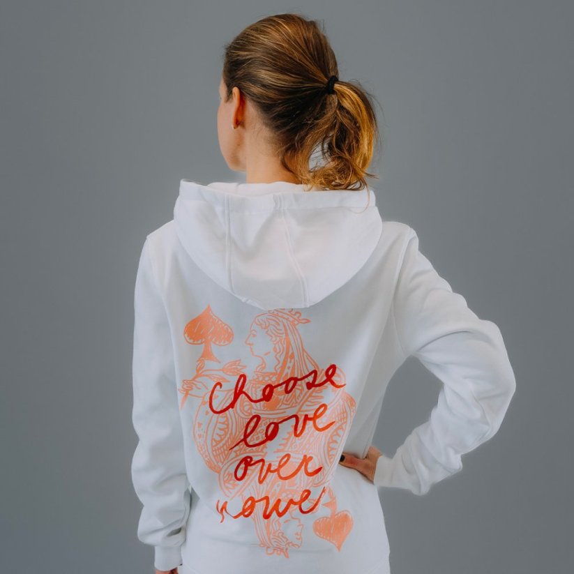 MIKINA CHOOSE LOVE OVER POWER - BÍLÁ - Velikost: L
